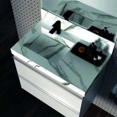 Imagem de Lavatório em Porcelanato 80cm Com Cuba Esculpida Blu Lavatórios Calacata