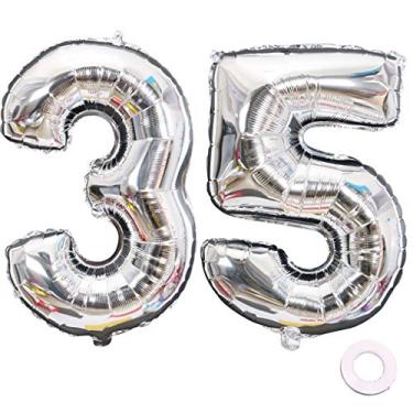 Imagem de Juland Balões de prata número 35 balões de alumínio grande Mylar 101 cm gigante número jumbo balões para decorações de festa de aniversário