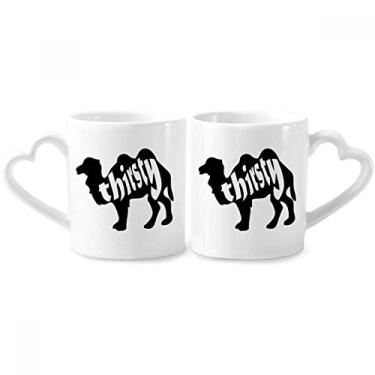 Imagem de Conjunto de canecas de porcelana natural com contorno de camelo de animal preto e coração de cerâmica