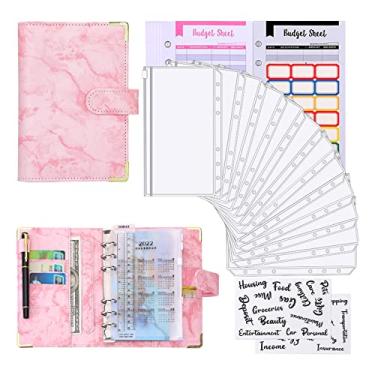 Imagem de LUGU Pasta A6 Orçamento com Padrão de Textu de Mármore PU Capa de Notebook Zíper Envelopes Etiquetas Etiquetas Régua U a como Sistema izador de Dinheiro Bill Money Ca Saving Planner