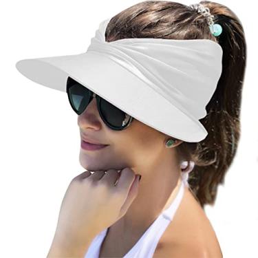Imagem de Muryobao Chapéu feminino com aba larga para o verão, FPS 50+, proteção UV, boné esportivo de praia, Branco, Tamanho Único