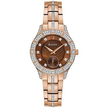 Imagem de Bulova Relógio feminino cristal Phantom ouro rosa aço inoxidável quartzo, mostrador marrom estilo: 98L284, Ouro rosa, Relógio de quartzo