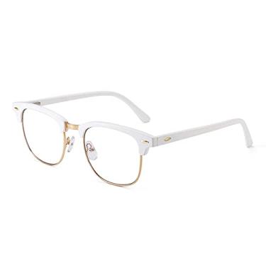 Imagem de Óculos de bloqueio de luz azul com dobradiça retro primavera para homens e mulheres Óculos transparentes de computador anti-blue ray ouro branco