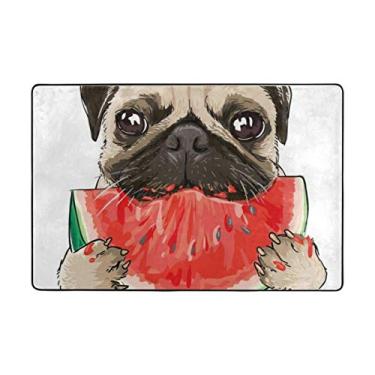 Imagem de ColourLife Tapete leve de melancia divertido para cães pug comendo melancia, tapete macio, tapete para decoração para cômodos, entrada 91 x 61 cm (7,6 x 5,7 cm)