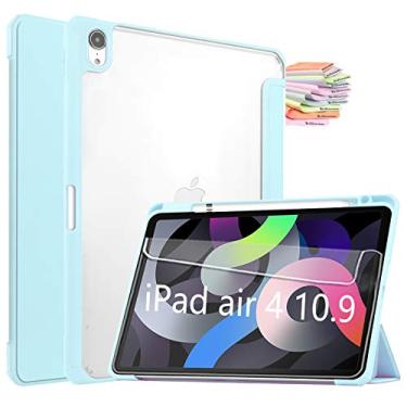 Imagem de Capa Billionn para iPad Air 4ª geração + protetor de tela, capa dobrável em três partes para iPad Air 4 10,9 polegadas 2020 Auto hibernar/despertar, capa traseira transparente, verde