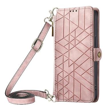 Imagem de Hee Hee Smile Capa de telefone para HTC U23 Pro com cordão com zíper suporte para cartão capa de telefone capa flip longa cordão carteira de couro concha rosa