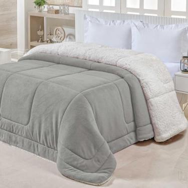 Imagem de Coberdrom Edredom Toque Aveludado Cama Queen 2,40m X 2,20m Dupla Face Sherpa Pele de Carneiro Felpuda e Manta Soft (Cinza)