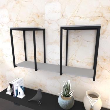 Imagem de Prateleira Industrial Suspensa Estante Parede Nicho Cinza Cozinha Escritorio Sala Quarto Infantil