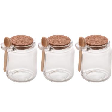 Imagem de Kit 3 Potes de Vidro com Colher em Bambu e Tampa Rolha 240ml Lyor - Saleiro e Porta Condimento