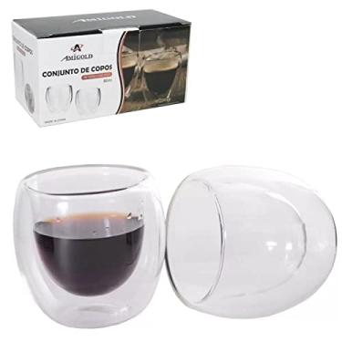 Imagem de Jogo de 2 xícaras coração parede dupla em vidro borossilicato 80ml - Amigold