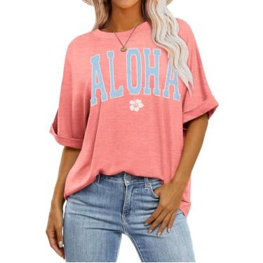 Imagem de Zeagoo Camiseta feminina de tamanho grande casual de verão manga curta solta, Laranja, rosa, G