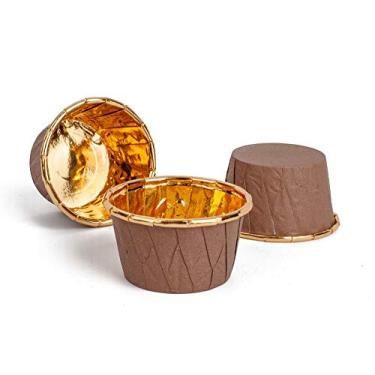 Imagem de GOLDEN APPLE, Mini copos de papel alumínio para assar bolo, 50 peças, forros para muffins, formas de cupcake, forros de copo para festa de casamento, festivais de cupcake, pequenos marrons em ouro