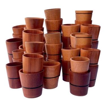 Imagem de Kit 50 copo de cachaça 7CM em madeira maciça artesanal pinga