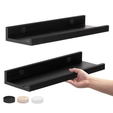 Imagem de Prateleiras flutuantes pretas para parede, prateleiras flutuantes de madeira rústicas, prateleiras flutuantes para fotos de 61 cm, prateleiras flutuantes para quarto, prateleiras flutuantes para