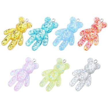 Imagem de Kopida Pingente de Ursinhos Pequenos 7 Peças, Fofo, Resina, Brilhante, Liso, Colorido, Pequenas Ursinhos, Pingentes, Colar de Gota, Chaveiro e Acessórios para Fabrico de Joias, Resina, Sem Pedra