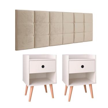 Imagem de Kit 2 Mesinhas Apoio Decore Nicho Pés Retrô Cabeceira Suspensa Bia Cama Box King 1,95 - Lojas RPM 