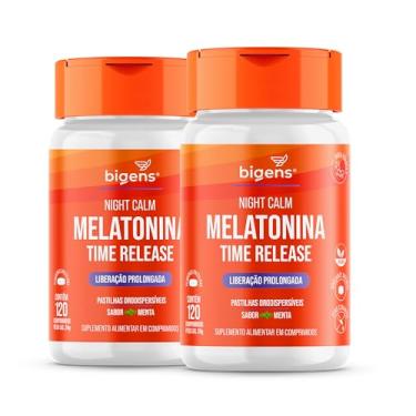 Imagem de Night Calm Time Release, Liberação Prolongada, 210 mcg de Melatonina, Bigens, Kit 2x 120 comprimidos sublinguais