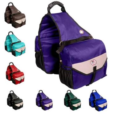 Imagem de Majestic Ally Bolsa para sela de cavalo – resfriador à prova de vazamento isolado de nylon, acolchoado com bolsos e porta-garrafas de água, bolsa de sela equestre durável (roxa)