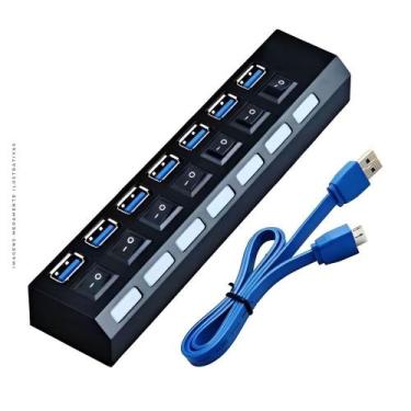 Imagem de HUB 7 Portas, USB 3.0 Com Interruptor de Energia, Preto - MD9