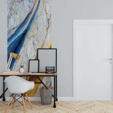 Imagem de Papel de Parede Painel 3D Mármore Branco Azul Dourado 1M Auto Colante 