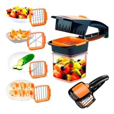 Imagem de Fatiador Cortador P/ Frutas Legumes Manual 5 Em 1 C/ Pote - ZEM