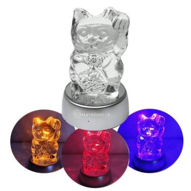 Imagem de Pedra Cristal Gato Luz Led Muda De Cor 9.5cm Lembrancinha 22105 - Jiax
