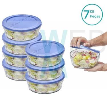 Imagem de Kit 7 Potes Tigela de Vidro com Tampa Plástica Laguna 1,5 Litros Vitaz
