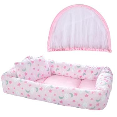 Imagem de Ninho Redutor de Berço Light Para Bebê Com Mosquiteiro Céu Rosa