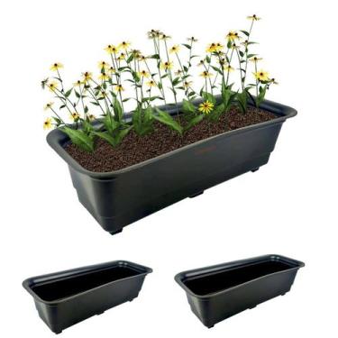 Imagem de Kit 3 Jardineiras Vaso Retangular 39cm Planta Flor Plástica Jardim Pre