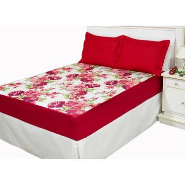 Imagem de Protetor colchao queen estampado impermeavel - floral vermelho - Enxov