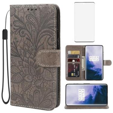 Imagem de Gufuwo Capa para OnePlus 7 Pro, OnePlus 7T Pro 5G GM1910 HD1911 Capa carteira com protetor de tela de vidro temperado, flor de renda, couro PU, flip com suporte para cartão de crédito para OnePlus 7