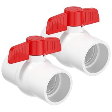 Imagem de EPHECH 2 peças de válvula de esfera de PVC de 5 cm, válvula de tubo de água de PVC deslizante SCH40 com alça em T vermelha fácil, soquete de válvula de esfera de PVC de desligamento para piscina,