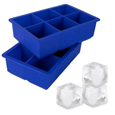 Imagem de Tovolo Bandeja grande para freezer com molde de gelo King Craft de 5 cm para uísque, bourbon, bebidas alcoólicas e licor, silicone livre de BPA, conjunto de 2, azul Stratus