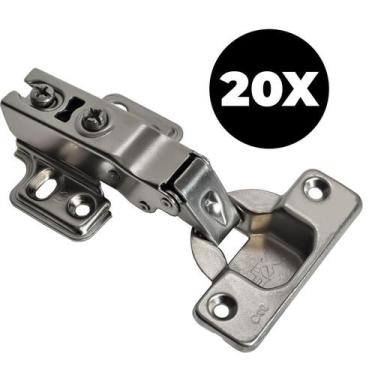 Imagem de Kit 20 Dobradiça 35Mm Reta Pistão Amortecedor Calço Slide On - XF