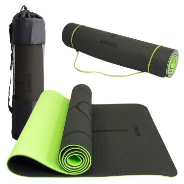 Imagem de ARIMO Tapete Yoga Mat Antiderrapante TPE Ecológico Biodegradável Todos Os Tipos de Yoga/Pilates 181 x 61 cm x 6 mm (Verde Lines)
