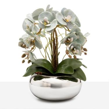 Imagem de Arranjo Orquídea Silicone 4 Hastes Vaso Espelhado Prateado Luxo - Flor
