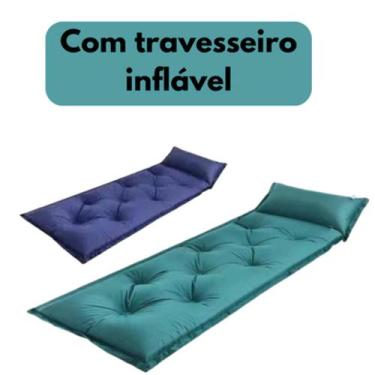Imagem de Colchonete Solteiro Colchão Inflavel Camping Acampamento Com Travessei
