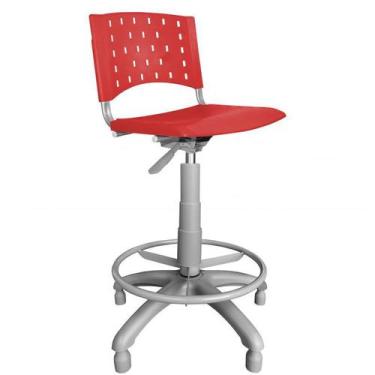 Imagem de CADEIRA CAIXA SECRETÁRIA PLÁSTICA VERMELHA BASE CINZA - ULTRA Móveis