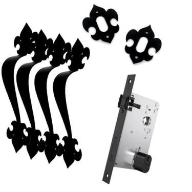 Imagem de Fechadura Rolete, Porta de Entrada Com Puxador Rústico Preto - Stam