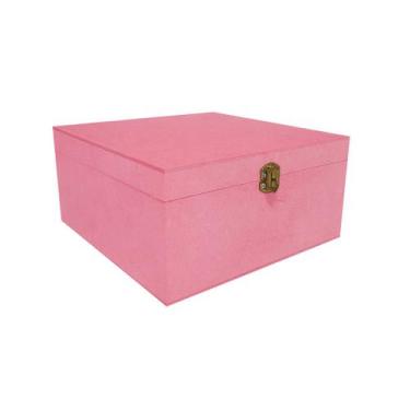 Imagem de Caixa Quadrada com Dobradiça e Fecho Ouro Velho 20x20x10 Kit 5un Mdf M
