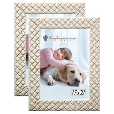 Imagem de Kit 2 Molduras Porta Retrato 15x21 3cm Relevo Bege - Santamaria Moldur
