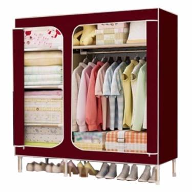 Imagem de Guarda-roupa Armário grande com zíper totalmente fechado, armação de tubo de aço, pano de cetim, guarda-roupa resistente, durável, simples para quarto armário
