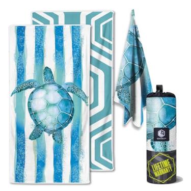 Imagem de VENTURE 4TH Toalha de praia de microfibra: secagem rápida, compacta, sem areia, absorvente, à prova de areia e leve - ideal para acampamento, praia e viagens (design de tartaruga listrada | 89 x 198