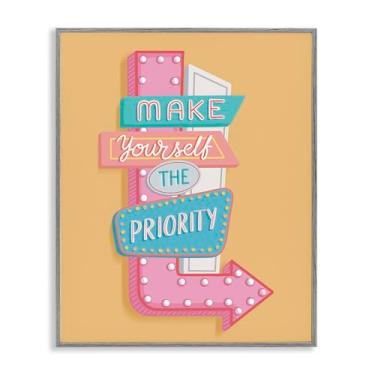 Imagem de Stupell Industries Make Yourself The Priority Framed Giclee Wall Art Design de Nancy McKenzie, moldura cinza, 11 x 14