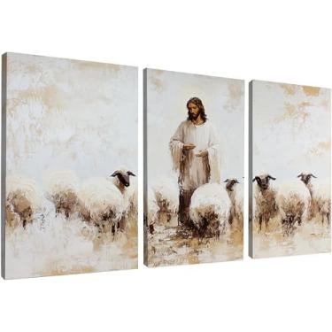 Imagem de Kit 3 Quadros Decorativos Canvas 40x50 cm, Jesus, Arte Para Quarto, Sala, Corredor