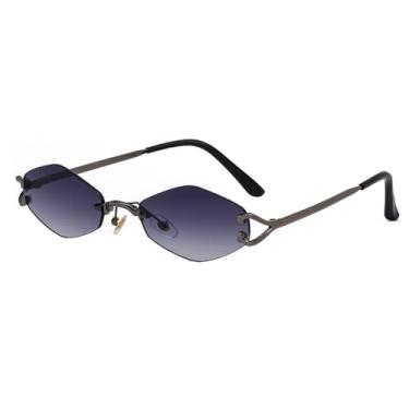 Imagem de JRLLFD Óculos de sol sem aro hexagonal de armação pequena, óculos de sol retrô para mulheres, óculos de sol vintage de metal, losango, 3, tamanho único