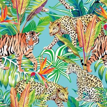 Imagem de FANCYEASY Papel de parede tropical 61.0 cm x 1,198.9 cm Papel de parede selva descascar e colar papel de parede tigre leopardo papel de parede removível autoadesivo floresta mural de parede adesivo e