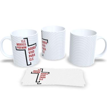 Imagem de Caneca Evangelica de Porcelana Personalizada Religião Cristã Ele Vive