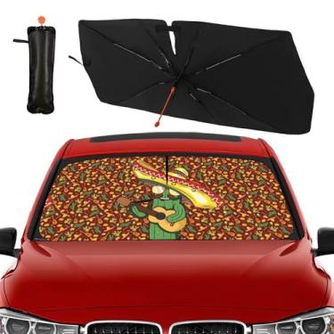 Imagem de Guarda-sol engraçado mexicano cacto carro para-brisa guarda-sol guarda-chuva dobrável para carro guarda-sol capa de para-sol bloqueio UV carro janela frontal para-sol capas de para-brisa para