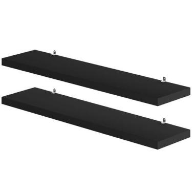 Imagem de Kit 2 Prateleiras Suspensas Parede Nicho 40x10cm MDF Branco Preto Mode
